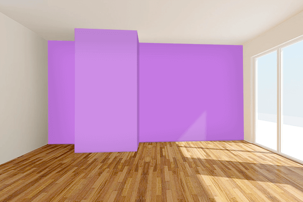 Pretty Photo frame on Bold Lavender color Living room wal color
