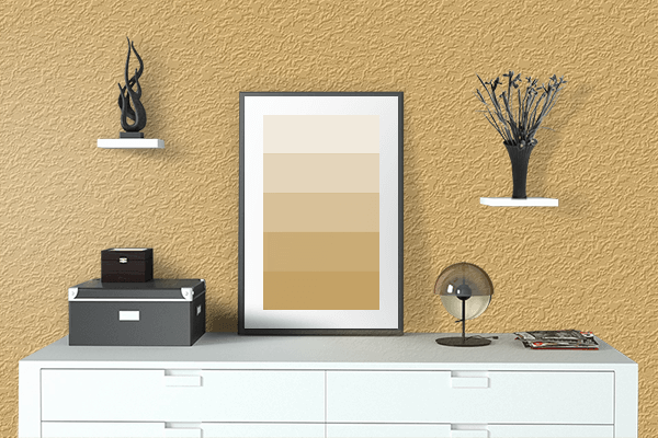 Pretty Photo frame on Caramel Latte color drawing room interior textured wall