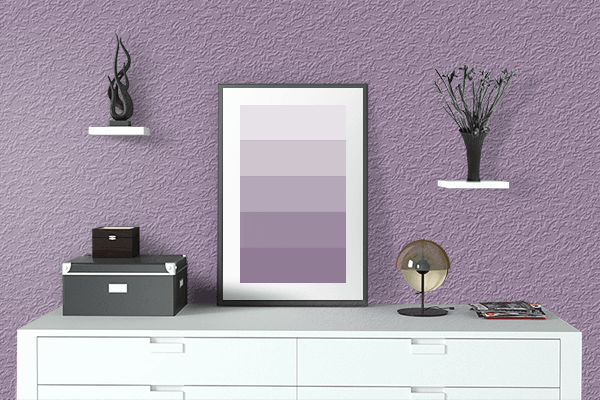 Pretty Photo frame on Wonder Violet color drawing room interior textured wall