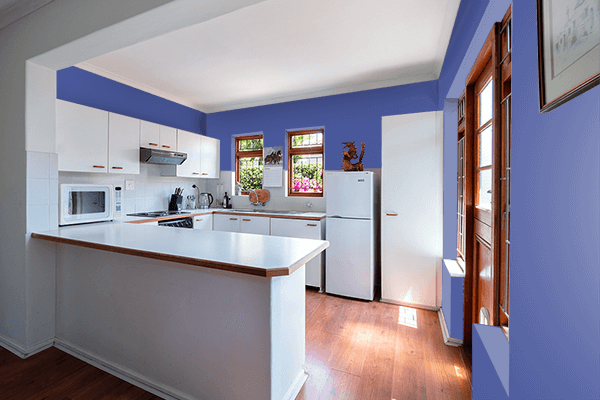 Pretty Photo frame on Iris Blue color kitchen interior wall color