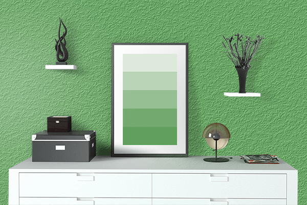 Pretty Photo frame on Eco Green color drawing room interior textured wall