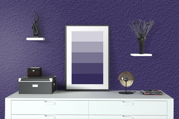 Pretty Photo frame on Blue Purple color drawing room interior textured wall