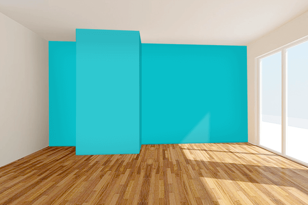 Pretty Photo frame on Bold Cyan color Living room wal color