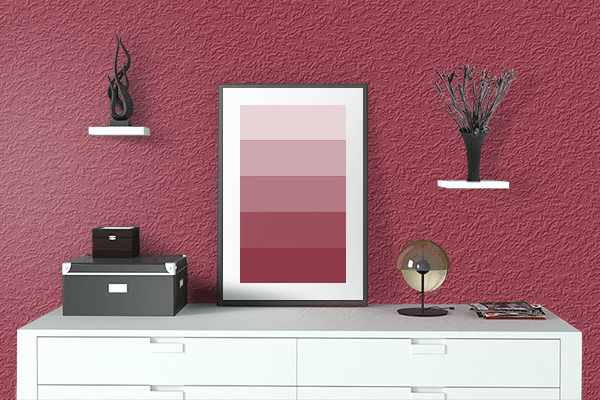 Pretty Photo frame on Ruby Wine color drawing room interior textured wall