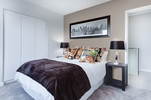 Pretty Photo frame on Tan Gray color Bedroom interior wall color
