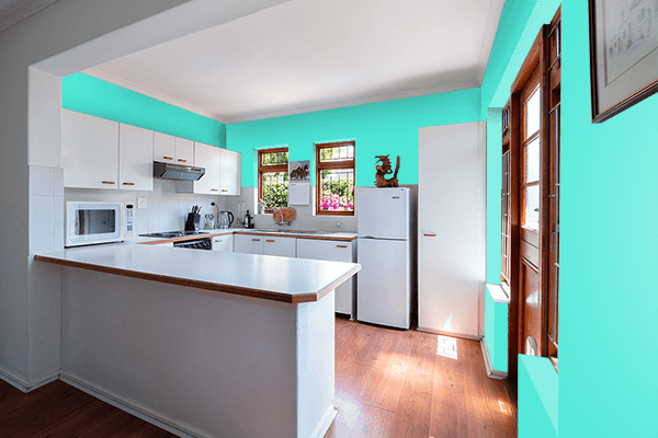 Pretty Photo frame on Aqua Green color kitchen interior wall color