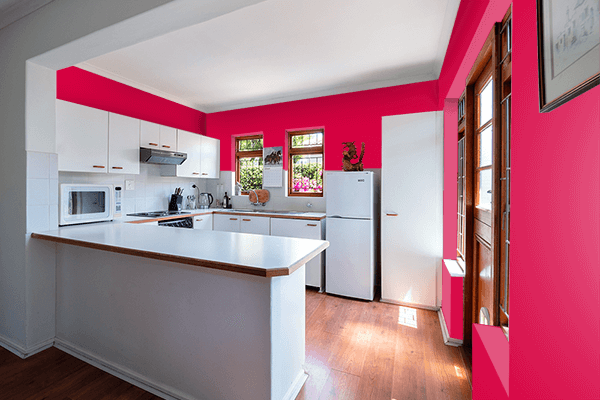 Pretty Photo frame on Rich Carmine color kitchen interior wall color