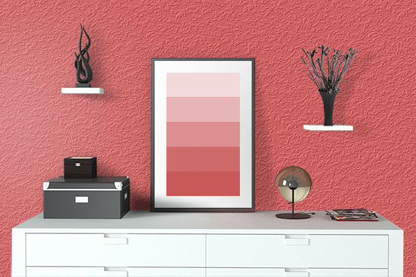 Pretty Photo frame on Red Aura color drawing room interior textured wall