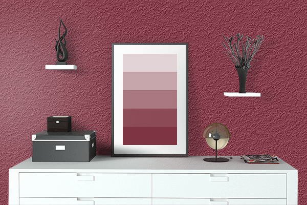 Pretty Photo frame on Dark Red Rose color drawing room interior textured wall