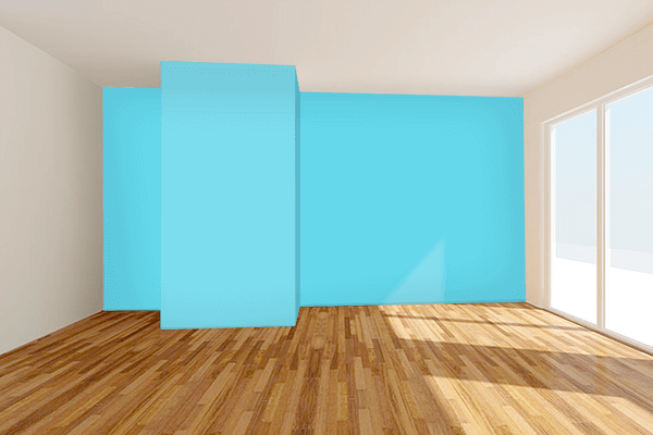 Pretty Photo frame on Aqua Blue color Living room wal color