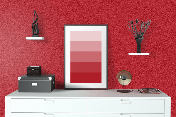 Pretty Photo frame on Ultra Red color drawing room interior textured wall