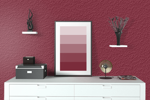 Pretty Photo frame on Sweet Cherry Red color drawing room interior textured wall