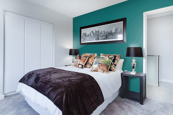 Pretty Photo frame on Royal Teal color Bedroom interior wall color