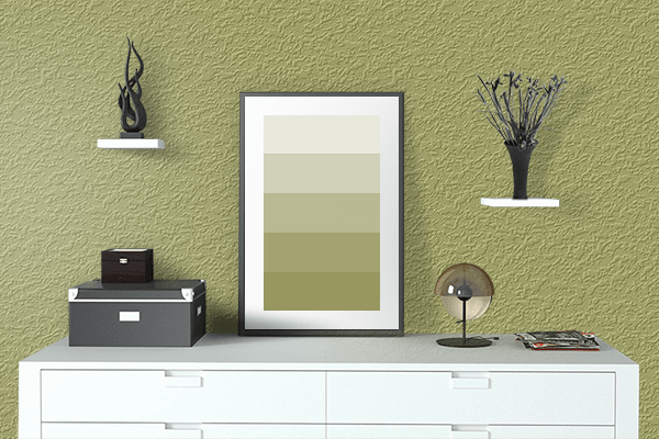 Pretty Photo frame on Green Gold color drawing room interior textured wall