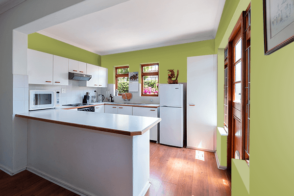 Pretty Photo frame on Bright Olive color kitchen interior wall color