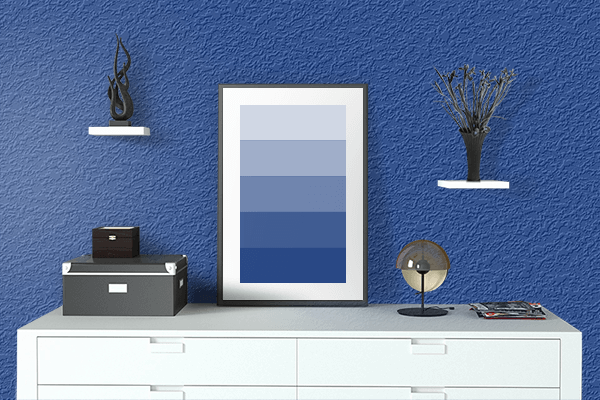Pretty Photo frame on Ultramarine Sky Blue (Ferrario) color drawing room interior textured wall