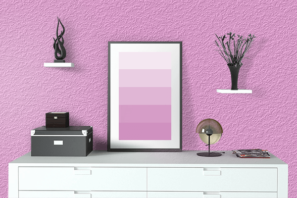 Pretty Photo frame on Average Pink color drawing room interior textured wall