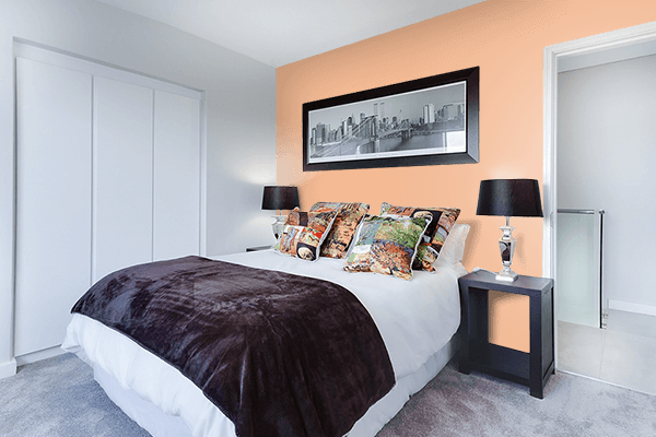 Pretty Photo frame on Mild Orange color Bedroom interior wall color
