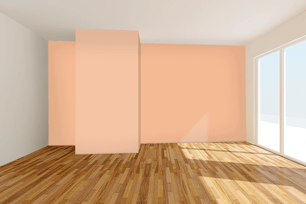 Pretty Photo frame on Mild Orange color Living room wal color