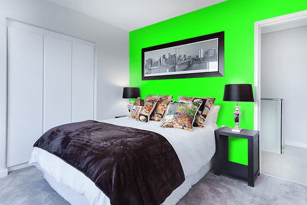 Pretty Photo frame on Neon Green color Bedroom interior wall color