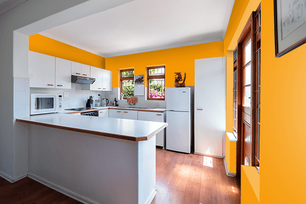 Pretty Photo frame on Sky Orange color kitchen interior wall color