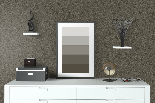 Pretty Photo frame on Limonite Brown color drawing room interior textured wall