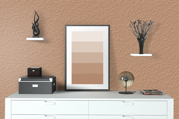 Pretty Photo frame on Peach Brown color drawing room interior textured wall