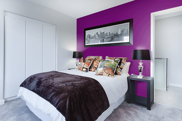 Pretty Photo frame on Bold Purple color Bedroom interior wall color