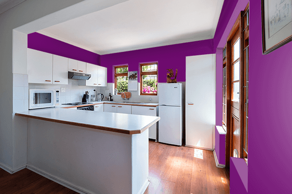 Pretty Photo frame on Bold Purple color kitchen interior wall color
