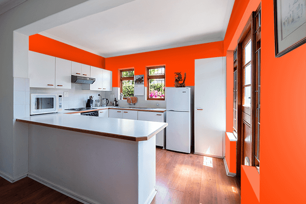 Pretty Photo frame on Red Orange color kitchen interior wall color