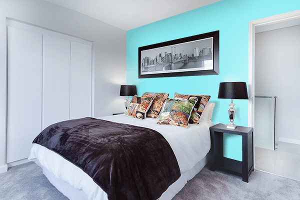 Pretty Photo frame on Cool Aqua color Bedroom interior wall color