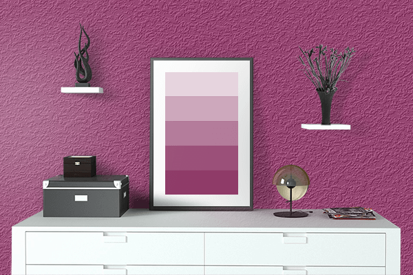 Pretty Photo frame on Festival Fuchsia color drawing room interior textured wall