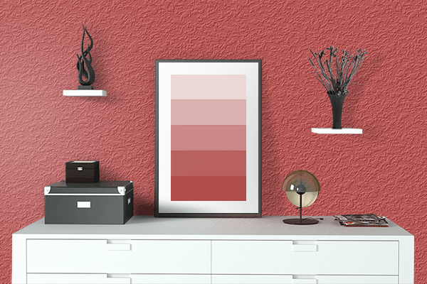 Pretty Photo frame on Holland Red color drawing room interior textured wall