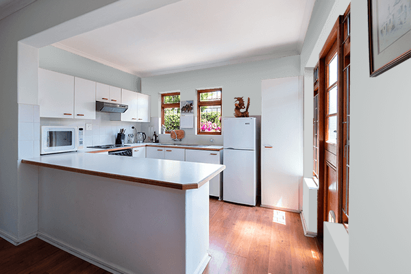 Pretty Photo frame on Bold Silver color kitchen interior wall color