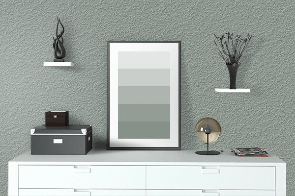 Pretty Photo frame on Ash Mint color drawing room interior textured wall