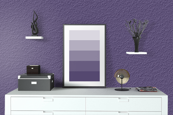 Pretty Photo frame on Lavender Indigo color drawing room interior textured wall