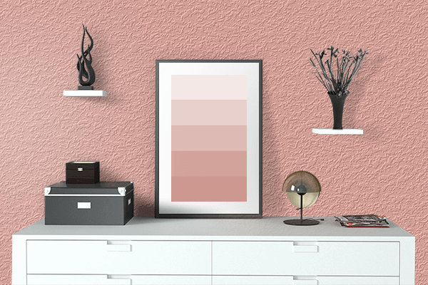 Pretty Photo frame on Luxury Coral color drawing room interior textured wall