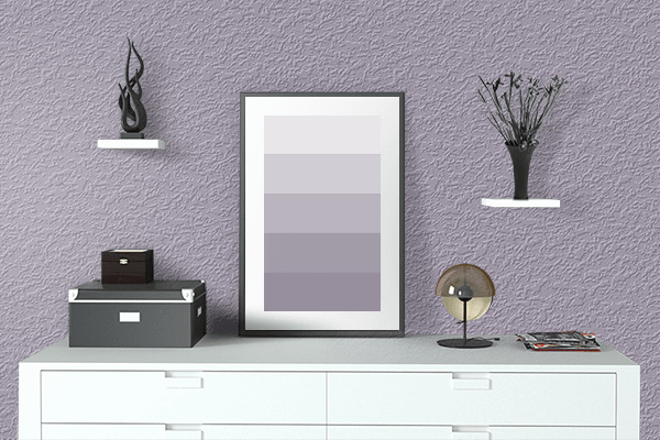 Pretty Photo frame on Blueberry Mauve color drawing room interior textured wall