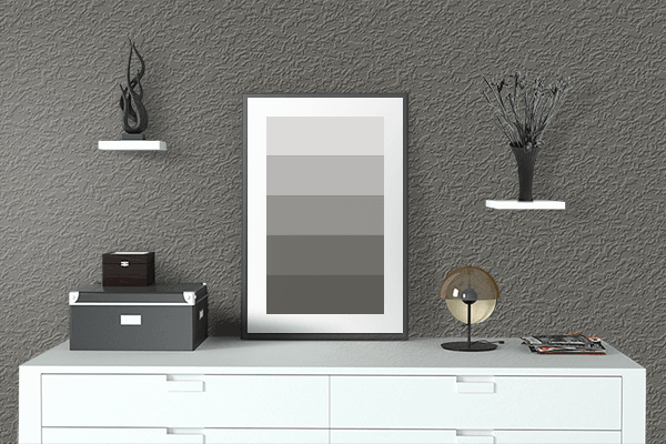 Pretty Photo frame on Dove Grey color drawing room interior textured wall
