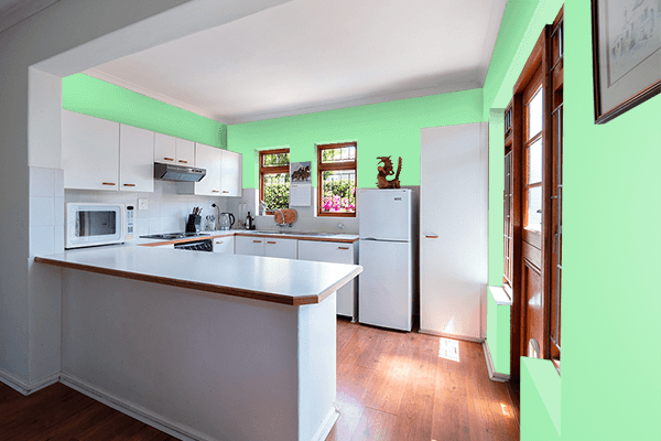Pretty Photo frame on Green Aura color kitchen interior wall color