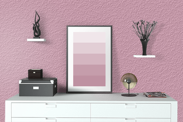 Pretty Photo frame on Classy Pink color drawing room interior textured wall