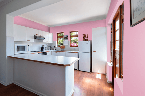 Pretty Photo frame on Classy Pink color kitchen interior wall color