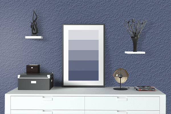 Pretty Photo frame on Indigo Ocean color drawing room interior textured wall
