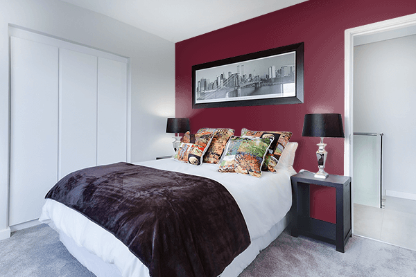 Pretty Photo frame on Cool Burgundy color Bedroom interior wall color