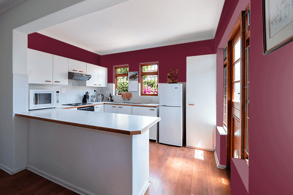 Pretty Photo frame on Cool Burgundy color kitchen interior wall color