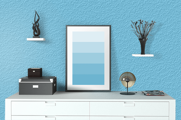 Pretty Photo frame on Aqua Inlet color drawing room interior textured wall