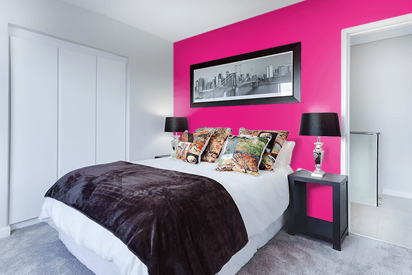 Pretty Photo frame on Bold Pink color Bedroom interior wall color