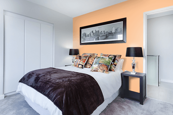 Pretty Photo frame on Clear Orange color Bedroom interior wall color