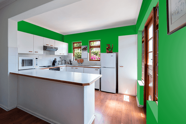 Pretty Photo frame on Pure Green (RAL) color kitchen interior wall color