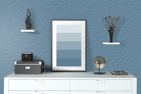 Pretty Photo frame on Air Force Blue (RAF) color drawing room interior textured wall